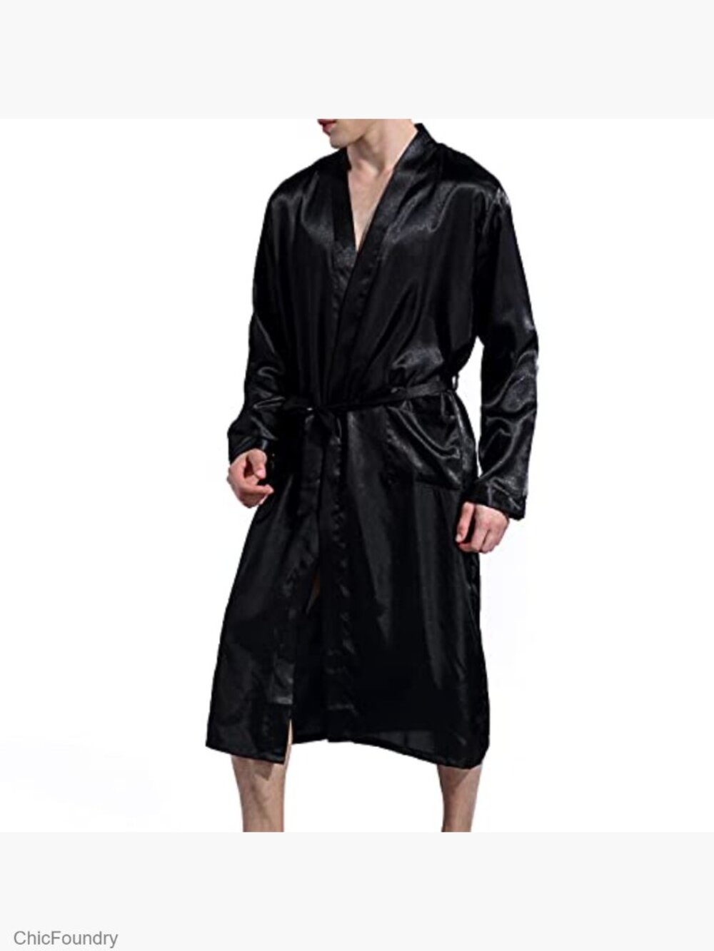 Men's Satin Kimono Robe Silk Classic Long Bathrobe Pockets Lightweight - Picture 2 of 4